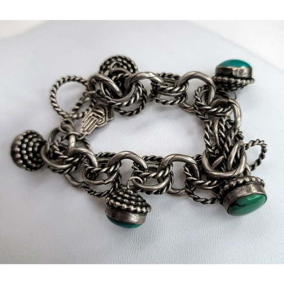 Aaron Toadlena Bracelet 1995 Sterling Silver and Green Turquoise Navajo JS8133 - Picture 7 of 16